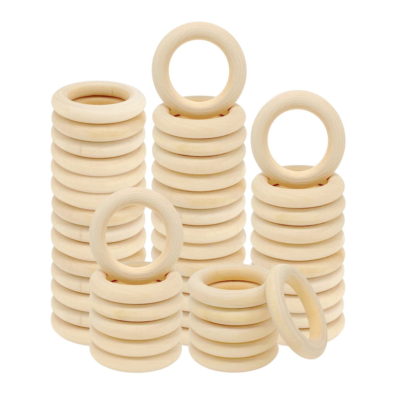 50 PCS Unfinished Wooden Rings for Crafts, Natural Wood Rings for DIY Without Paint, Wooden Rings for Macrame, Jewelry Making 55mm/2.2inch